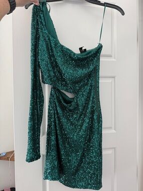 Emerald Green One-Shoulder Sequin Mini Dress